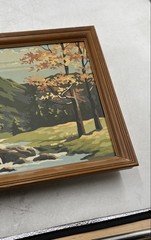 Autumn Landscape House Mountain Stream Trees Wall Hanging Art Painting Lot Of 2