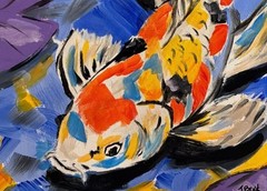 Koi Fish Painting 11×14 Original Colorful Abstract Pond Expressionist Art