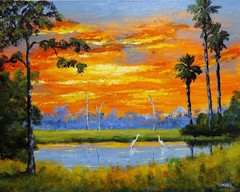 Florida Landscape Painting Tropical Lowland Sunset by Artist Stan Prather
