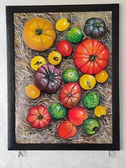 Original Tomato Painting Acrylic Framed Kitchen Wall Art Rustic Farmhouse Decor