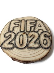 Handmade FIFA 2026 Charcoal Drawing on Wood Slice World Cup Collectible Decor