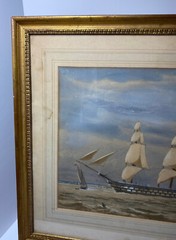 Watercolor William Edward Atkins HMS Edgar Sailing from Portsmouth Harbour 1865