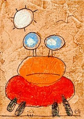 e9Art ACEO ‚he wore his red shell like a sofa, his eyes like balloons, and …‘