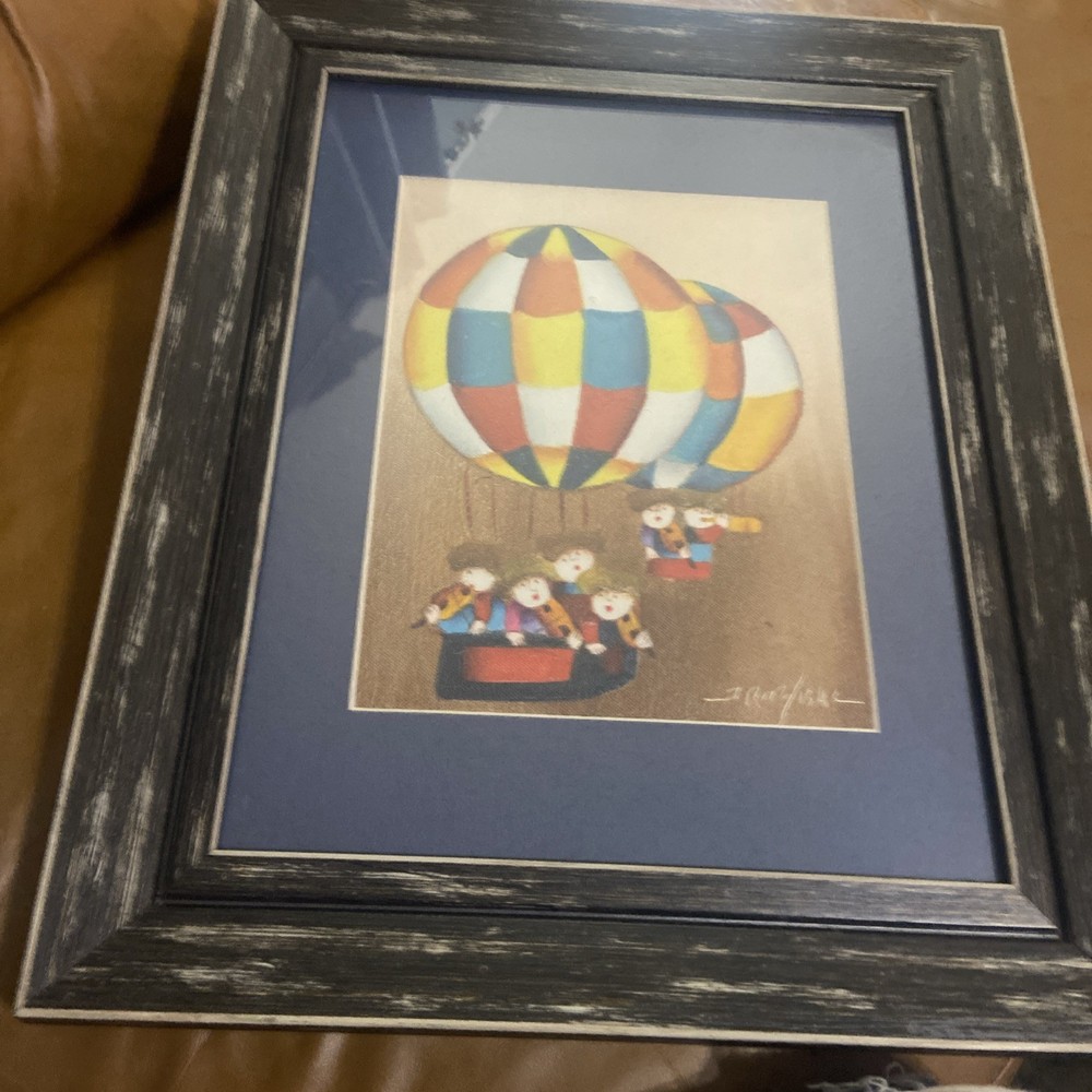 Joyce Roybal Children playing instruments in a Hot Air Balloon Painting W/ Frame