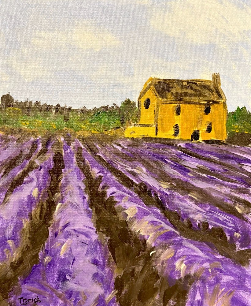 Original Lavender Field Painting Country Farm Landscape 11×14 Acrylic Canvas