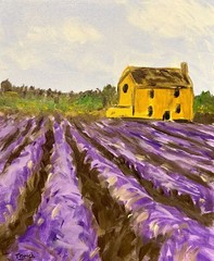 Original Lavender Field Painting Country Farm Landscape 11×14 Acrylic Canvas