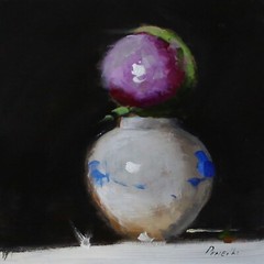 ABSTRACT RED Flowers Still Life Oil painting UKRAINE 8X8