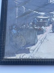 HERBERT FARNUM PAINTING ANTIQUE FINEST STREET MARKET LISTED FAMOUS RHODE ISLAND