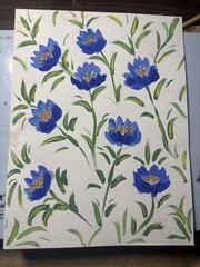 Gouache Painting Blue Flowers DRC Art 9”x12”