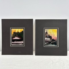 Gouache Paintings Pair Signed Quebec Canada Abstract Landscapes Matted 7×8″