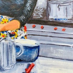 Art Cake Bake Shop Painting Bakery Scene Cafe Chef Original 15×19 Framed Gray