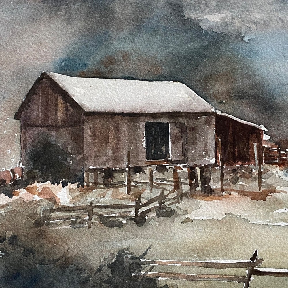 Original Watercolor Painting Signed Autumn Barn Farmhouse Fran Ritchie Yost