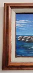 Vintage Original Acrylic On Wood Board Lighthouse/ Seascape Painting 17×14