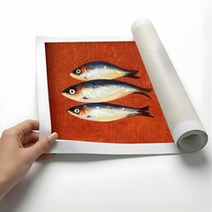 Sardines Kitchen Art, Fish Oil Painting Small Framed Original Art For Home Decor