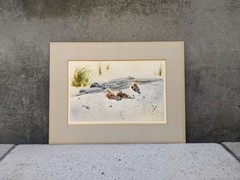Vintage ’78 Original Art Signed Rogers „Sandpiper Birds“ Watercolor Painting