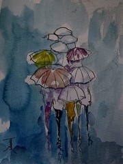 ORIGINAL African American Urban Watercolor painting“Friends In The Rain „