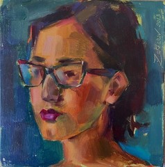 Original Oil Portrait Young woman Hindu Brunette Contemporary Realism Signed
