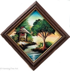 Vintage Oil Painting Southeast Asia Sunset Landscape Heavy Texturing 22×22″