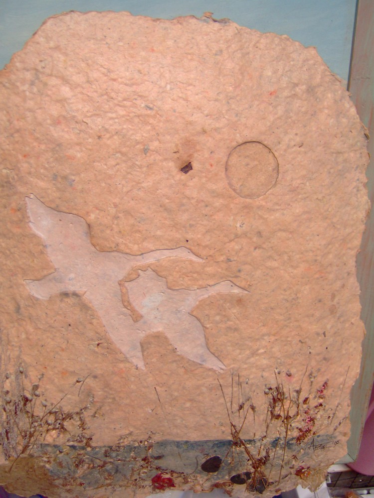 Signed Picture 2 Flying Geese Picture on Paper Mache Canvas