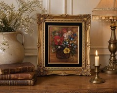 Vintage Floral Oil Painting On Canvas Signed Ornate Gold Frame 13×15