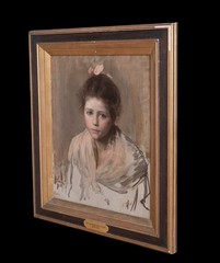 19th Century Portrait of a Young Girl Pink Shawl & Bow by SIR SAMUEL LUKE FILDES