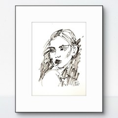 Original Abstract 9×12 Portrait Ink Gestural Drawing Handmade Signed Fine Art 20