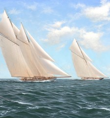 Large 1894 Yacht Solent Race Britannia and Vigilant – by STEPHEN J RENARD