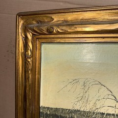 Erik Lönsjö Swedish Oil/canvas Landscape Painting On Carved Frame Needs Cleaning