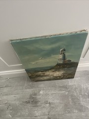 Vintage Canvas Brian Roche Seascape Lighthouse Coastal Original Oil Painting