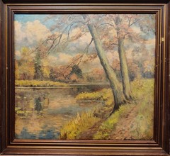 Finn Wennerwald (1896-1969): FALL AROUND FOREST LAKE, original oil painting