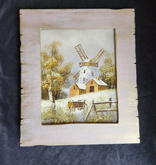 Framed Oil Painting of Old Mill in Winter, Mint Condition