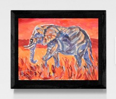 Original 11×14 Expressionism Elephant Abstract Acrylic Canvas Signed Decor
