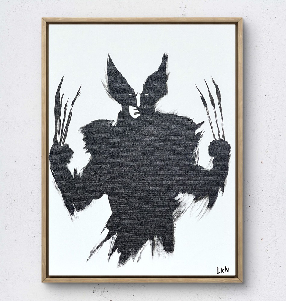 Laeknapes Monochromatic Wolverine Marvel Abstract Art 12X16 Canvas Expressionist
