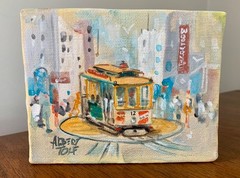 Vintage Albert Tolf San Francisco Cable Car Woolworths Painting – Oil on Canvas