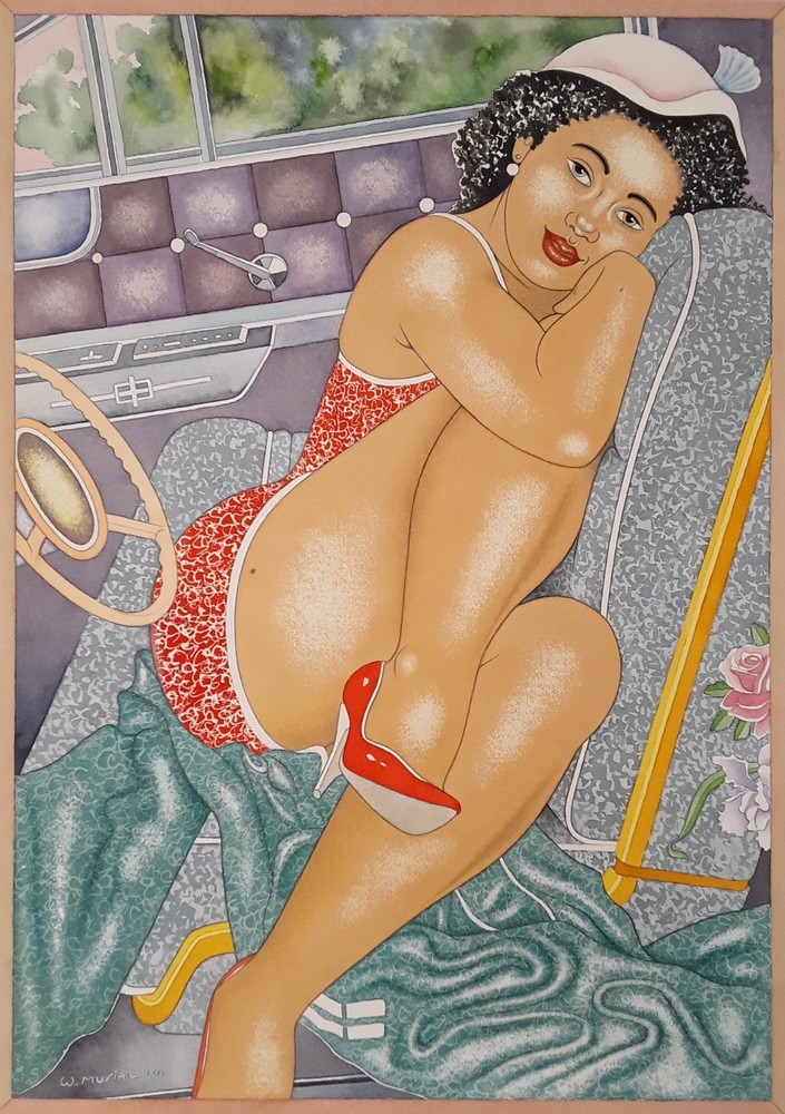 Erotic, large watercolour 42 x 59 cm, „Sweet Darling“, Lovely Lisa Art.