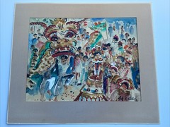Antique Painting Hong Kong Fishermen’s Festival Parade Listed Wpa Jule Kullberg