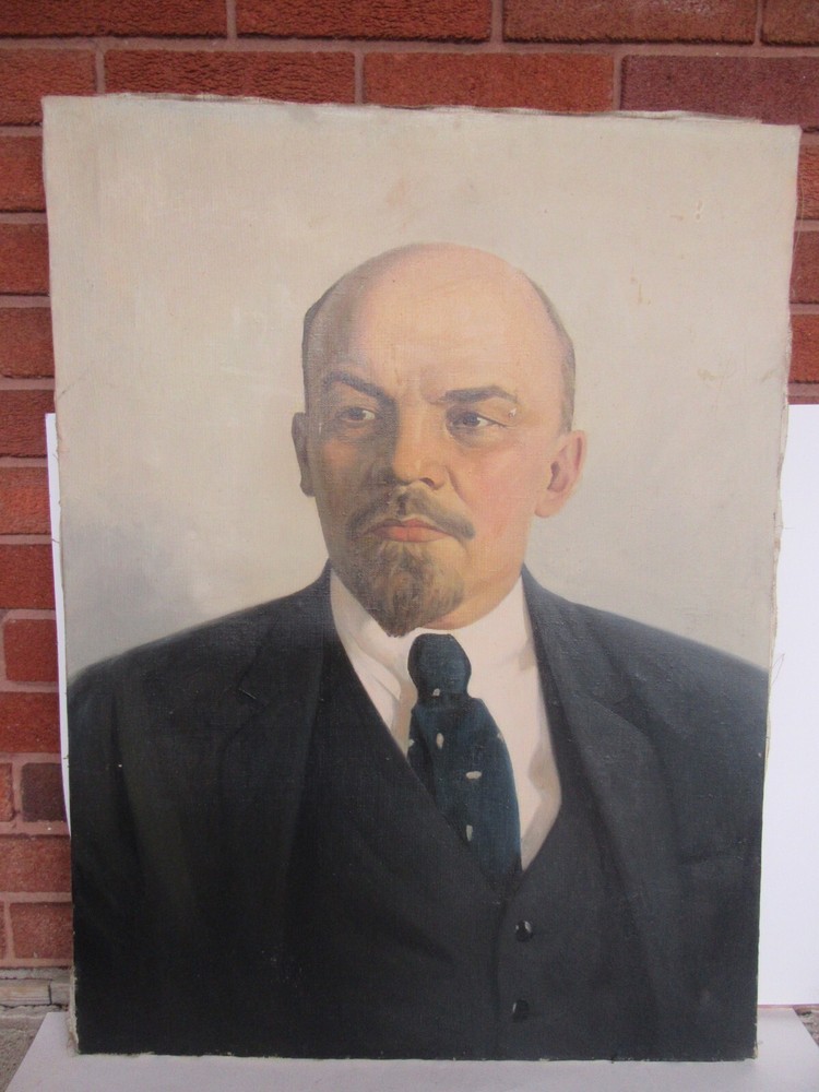 Vintage Original Soviet Union Vladimir Lenin Oil Painting on Canvas (31.5″)