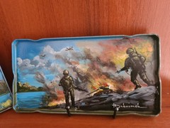 Souvenir the art painting on the plates „Kontakt-1“ from Tank T-72 (2 plates)