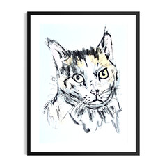 Original Signed 5×7 Acrylic Cat Portrait Expressionist Neutral Home Decor