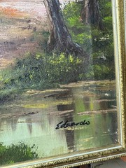Large Edwards „River And Path Landscape Scene“ Oil Painting – Signed And Framed