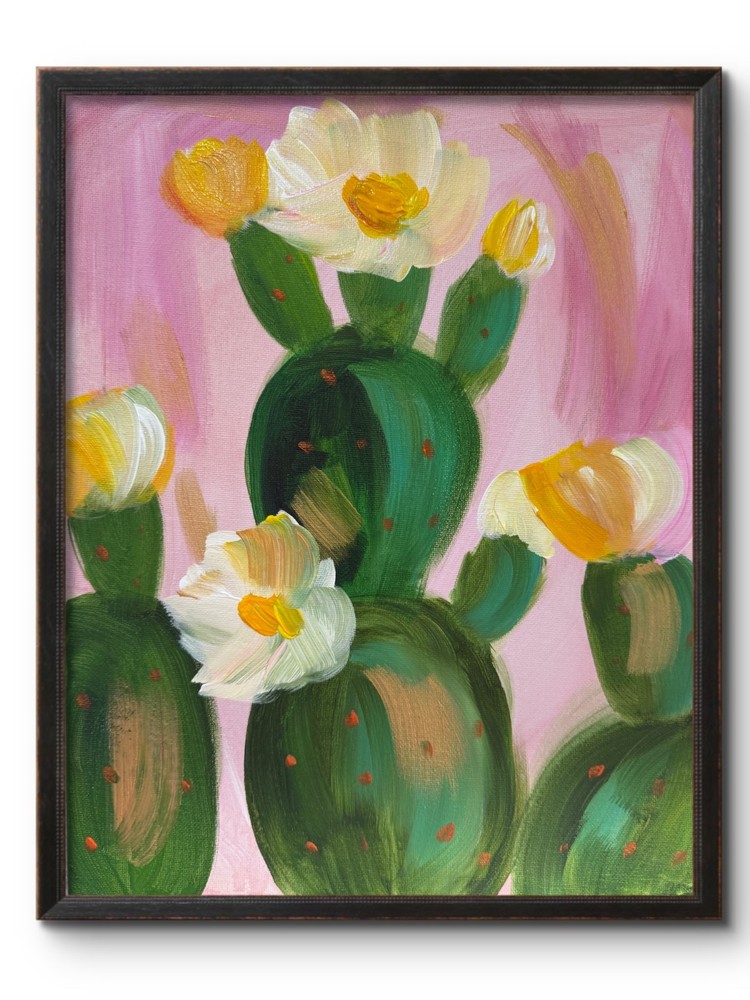 GOLDEN FLOWERING CACTUS GARDEN 11X14 ABSTRACT ORIGINAL ART MODERN HOME