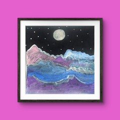Full Moon Over Mountain Contemporary Expressionist Original Watercolor 8×8