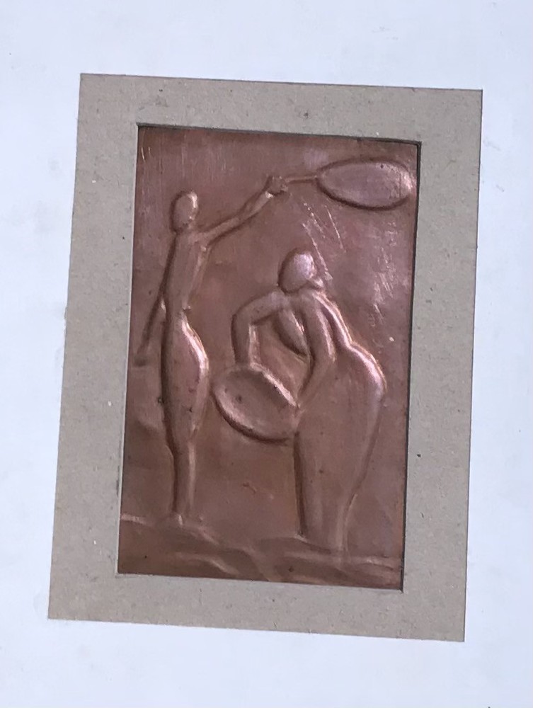 HANDS THAT BUILD Vietnamese original copper work of art 7.5x12CM WINNOWING RICE