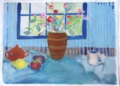 Vintage Still Life Gouache Watercolor Painting Woodstock NY Sylvia Weinberg