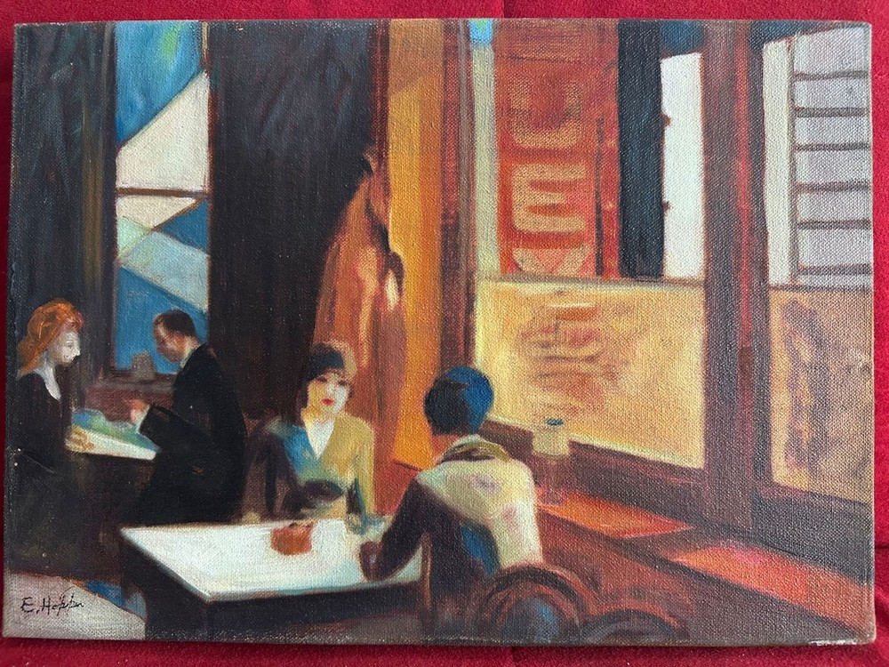 EDWARD HOPPER oil painting on canvas, vtg stamped signed