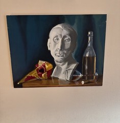 Vintage Original Oil Painting Still Life 18×24 Surreal Bust Bottle Art Signed