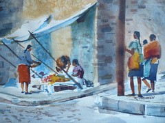 RICHARD THOMSEN, CALIFORNIA ART, Mexican Street Vendor SOCIAL REALISM MODERNISM