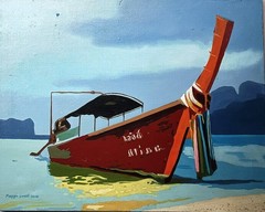 Maggie Duvall Signed 2006 Oil Painting Thai Longboat on Canvas 20×16