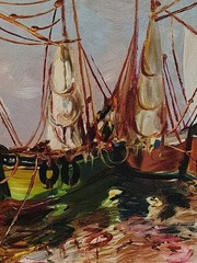 Framed Oil Canvas Painting Sailboat Seascape Impasto VTG original signed artwork