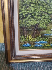 Original oil painting Vibrant!!! Blue Flowers Pond Forest Landscape SIGNED